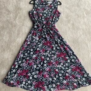 Coldwater Creek Black and Pink Floral Midi Dress